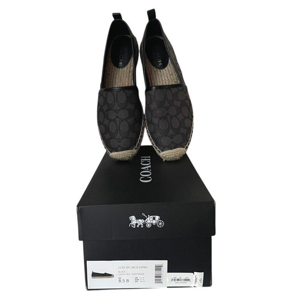 Coach Codi Signature Jacquard‎ Espadrille Flats Black 8.5B w/ Box